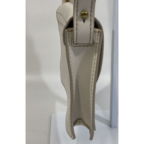 Vintage Fossil Shoulder Bag White Leather Y2K Stitched Heavy Duty Gold Toggle - Picture 12 of 16